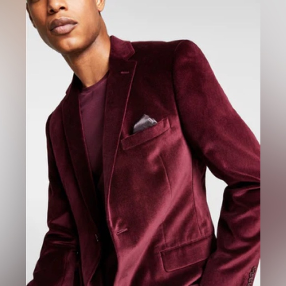 CALVIN KLEIN CK Dark Red Velvet Blazer Coat Jacket